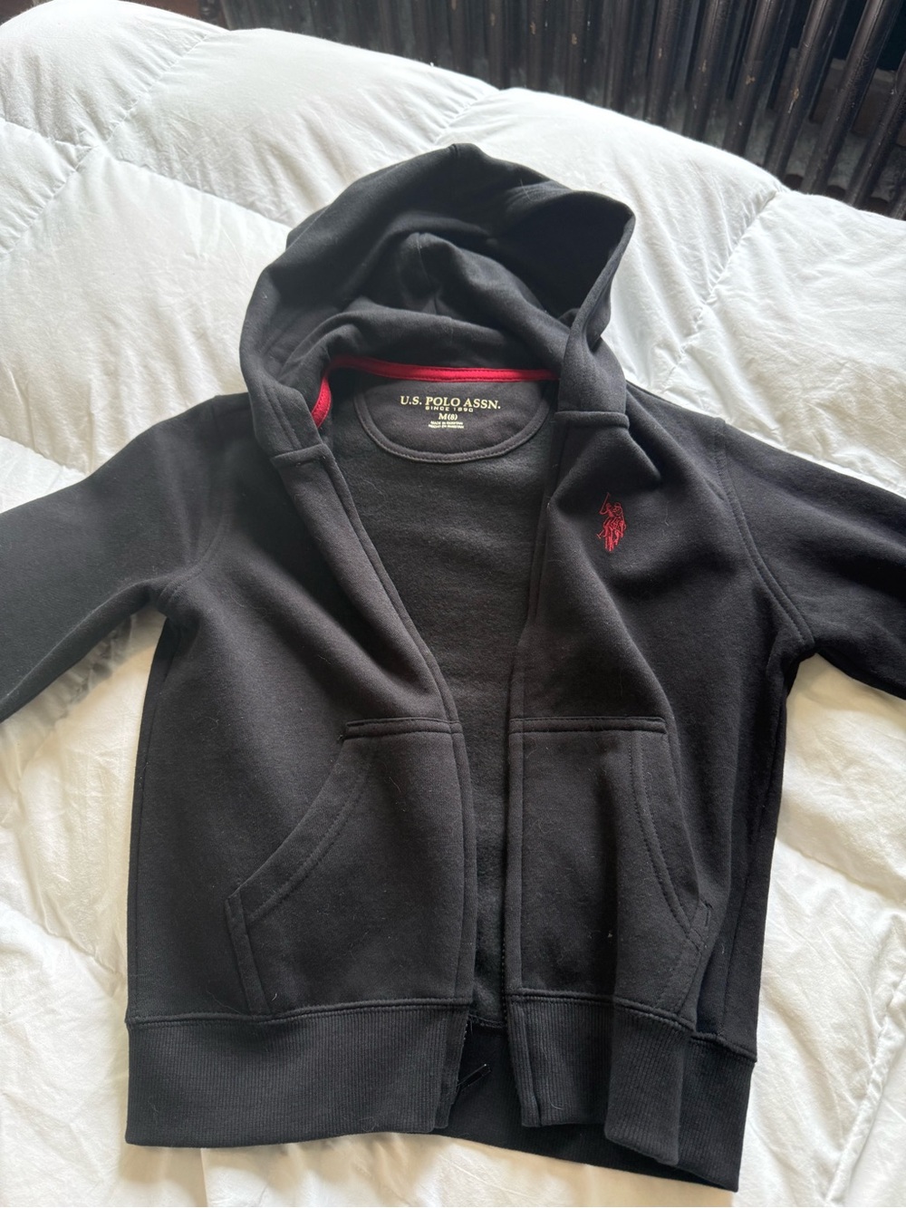 U.S. Polo Assn. Kids Black Hooded Zip Sweatshirt with Red Pony Logo